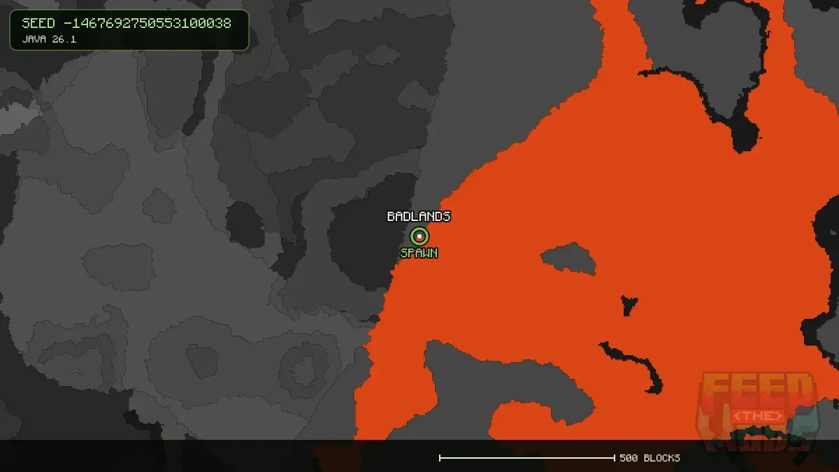 Badlands highlighted, 0 blocks from spawn
