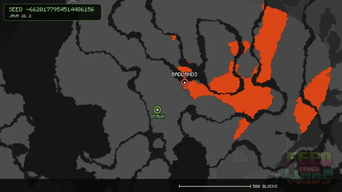 Badlands highlighted, 272 blocks from spawn
