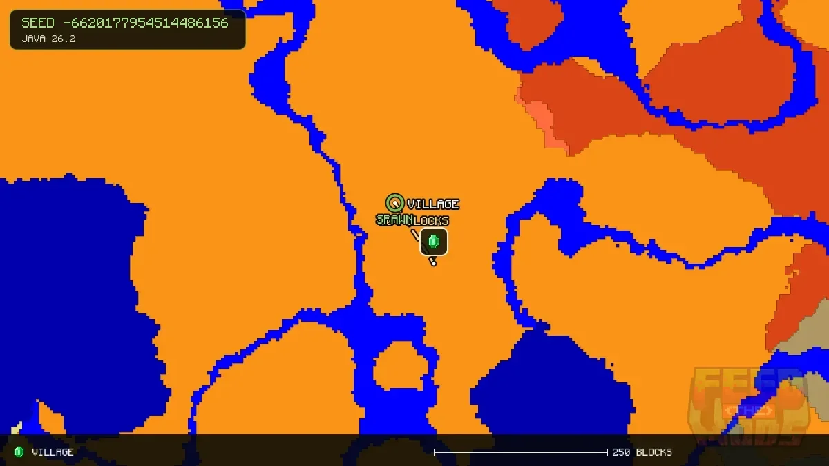 Route from spawn to the village at 64, 96 (104 blocks)