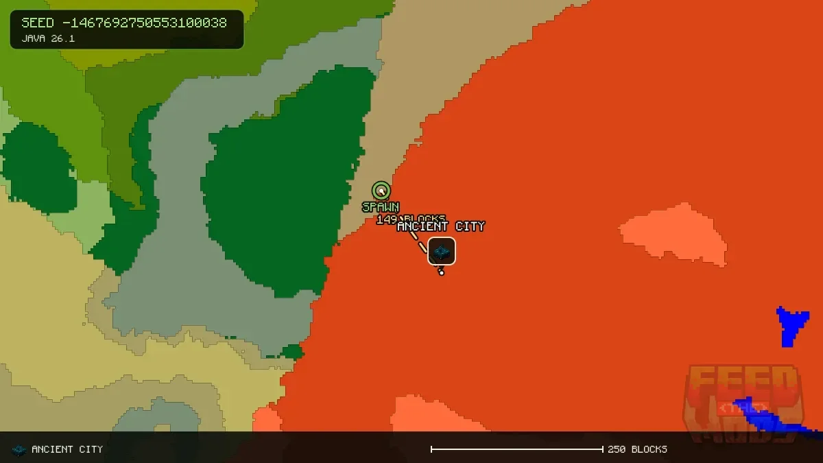 Route from spawn to the ancient city at 160, 128 (149 blocks)