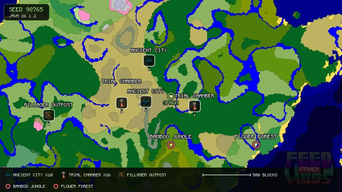 Spawn overview for seed 98765