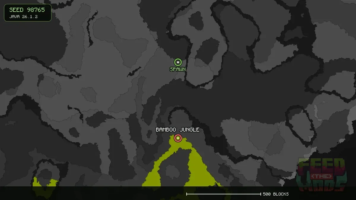 Bamboo Jungle highlighted, 512 blocks from spawn