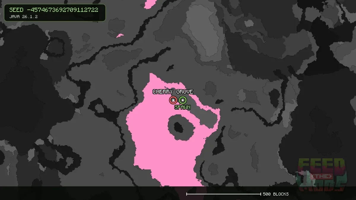 Cherry Grove highlighted, 64 blocks from spawn