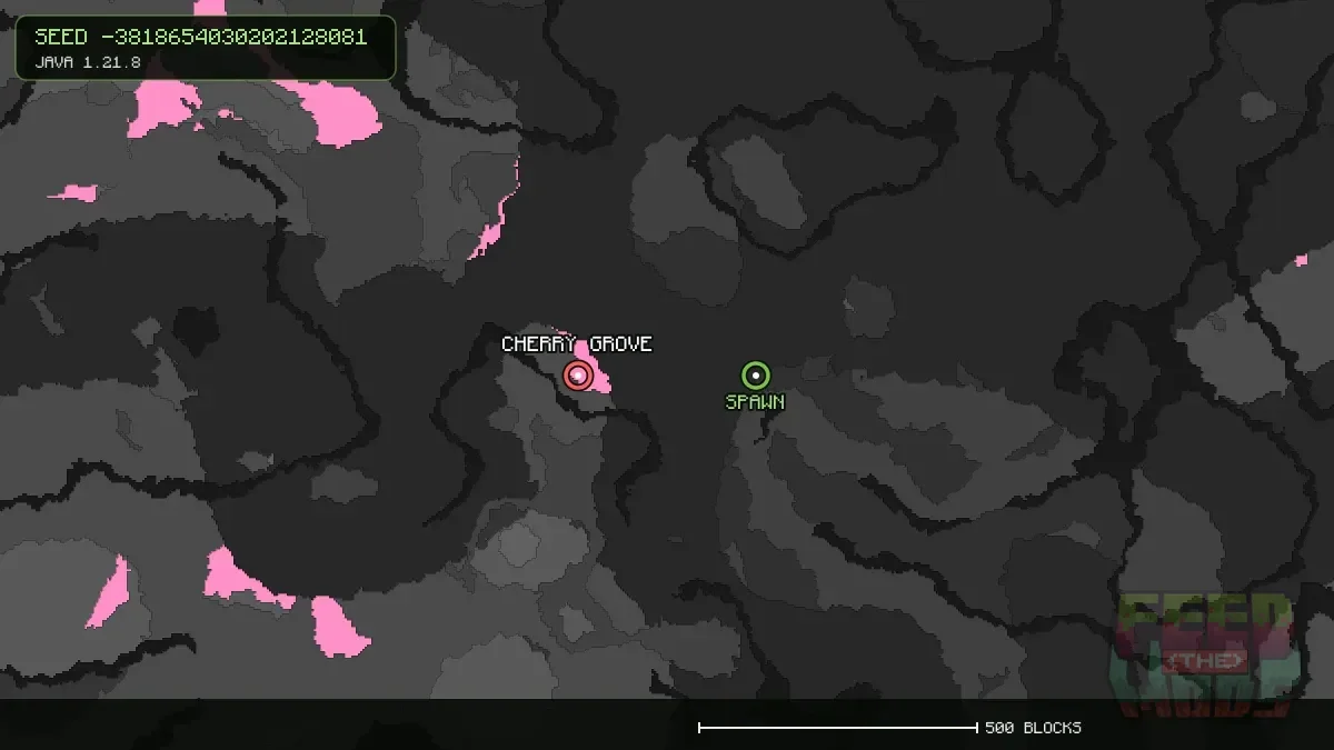 Cherry Grove highlighted, 320 blocks from spawn