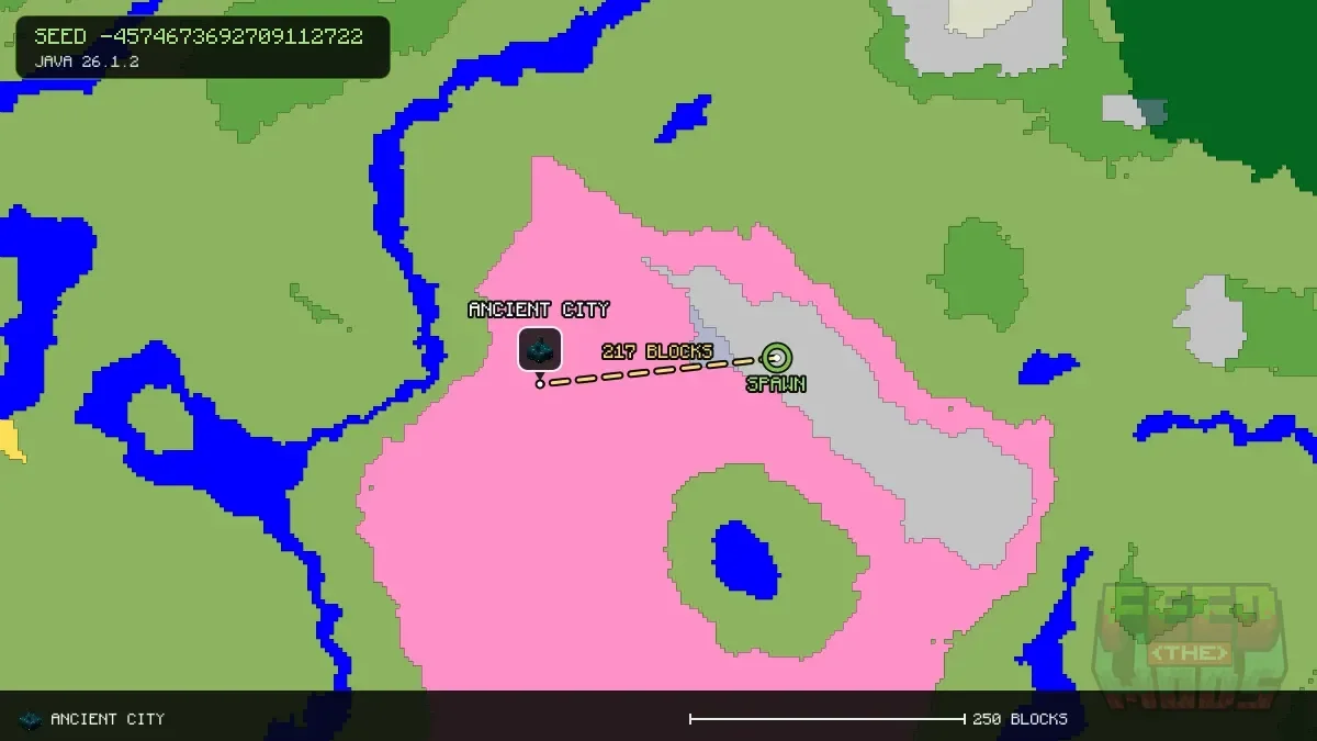 Route from spawn to the ancient city at -208, 32 (217 blocks)