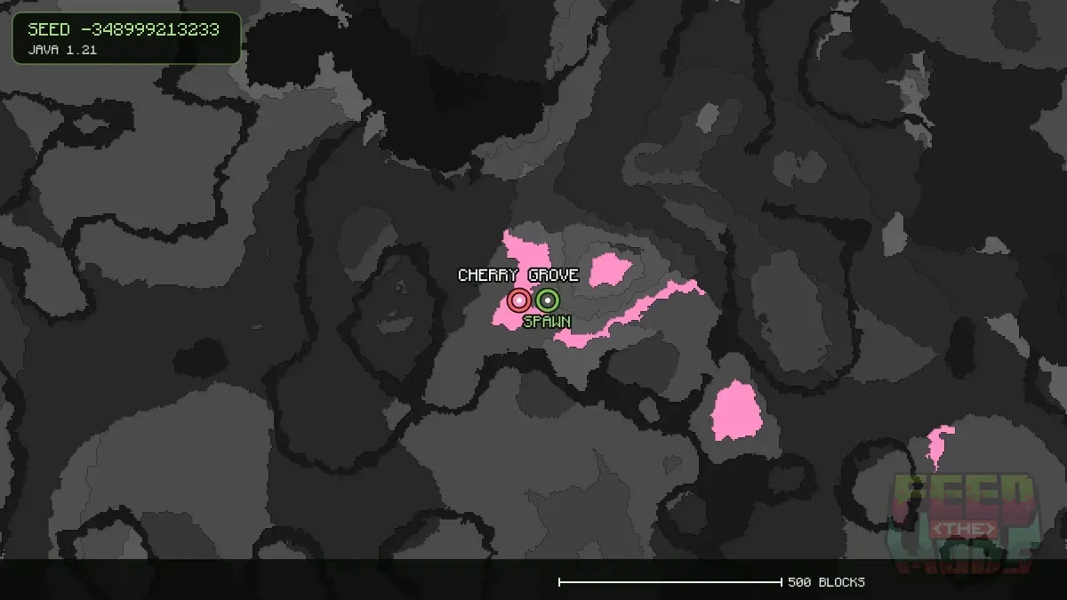 Cherry Grove highlighted, 64 blocks from spawn
