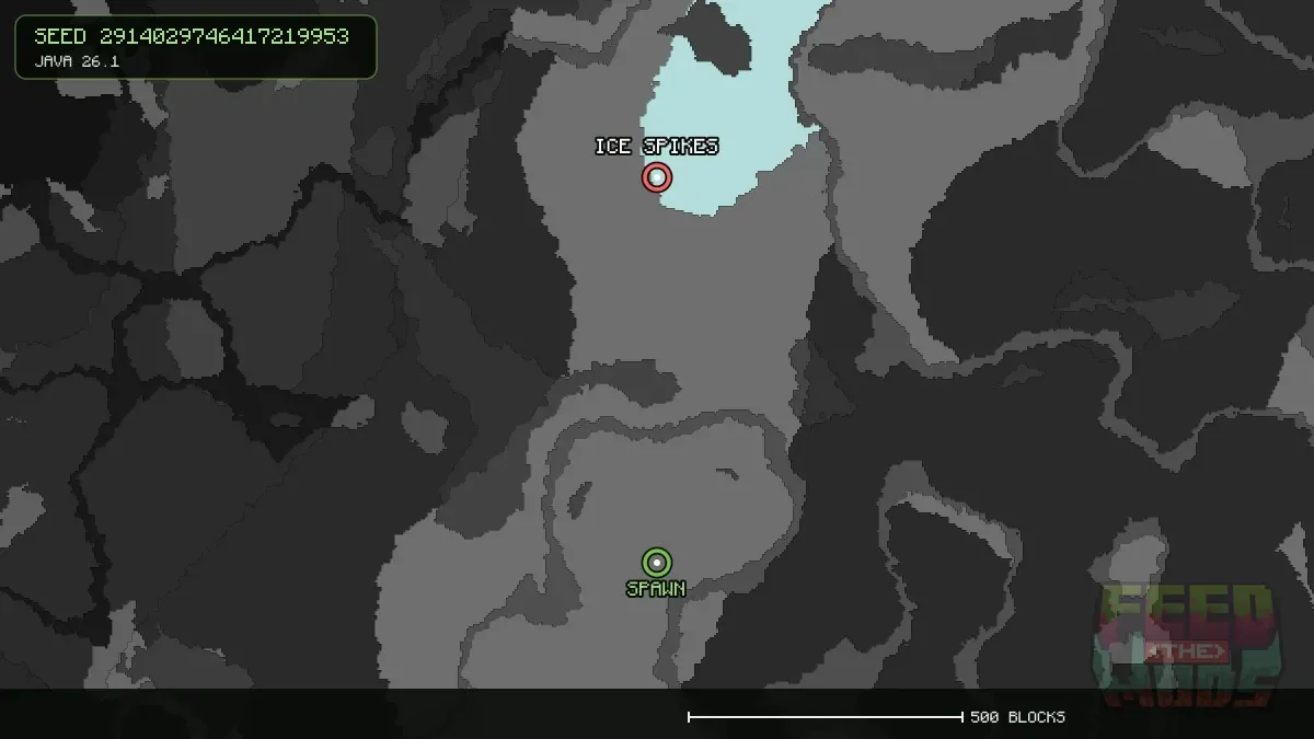 Ice Spikes highlighted, 704 blocks from spawn