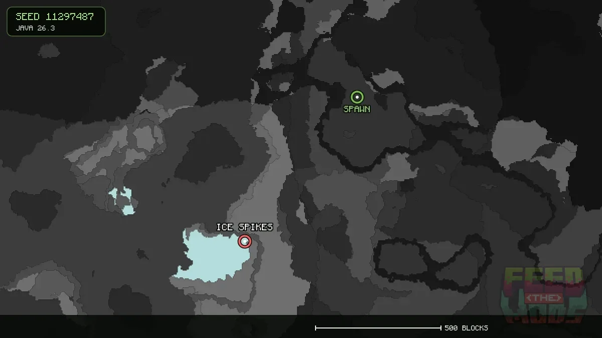 Ice Spikes highlighted, 730 blocks from spawn