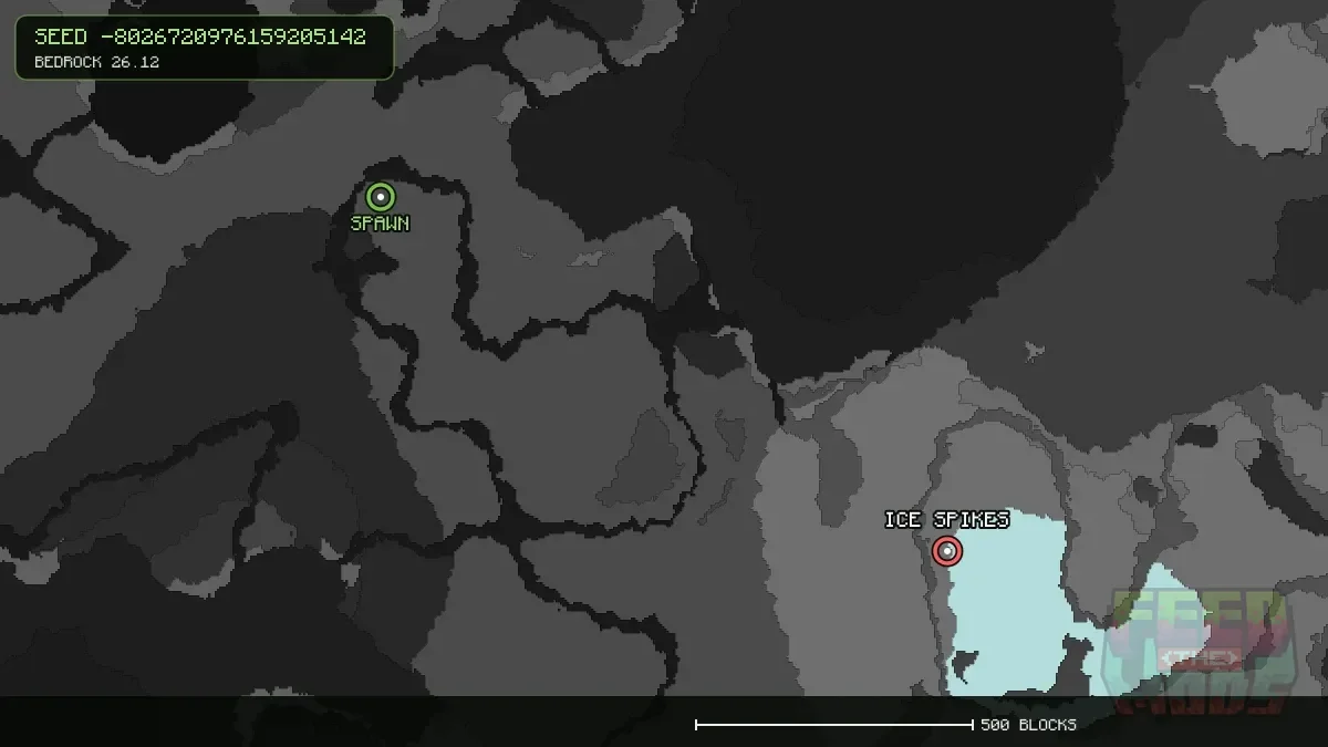Ice Spikes highlighted, 1208 blocks from spawn