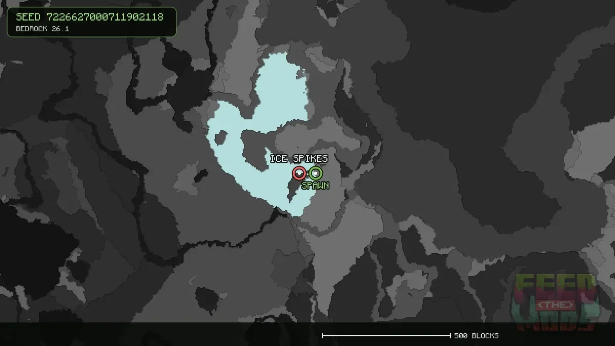 Ice Spikes highlighted, 64 blocks from spawn