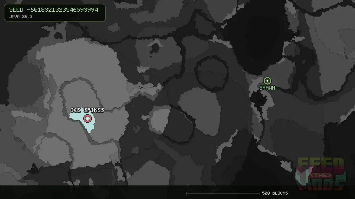 Ice Spikes highlighted, 1243 blocks from spawn