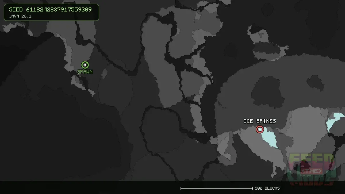 Ice Spikes highlighted, 1296 blocks from spawn