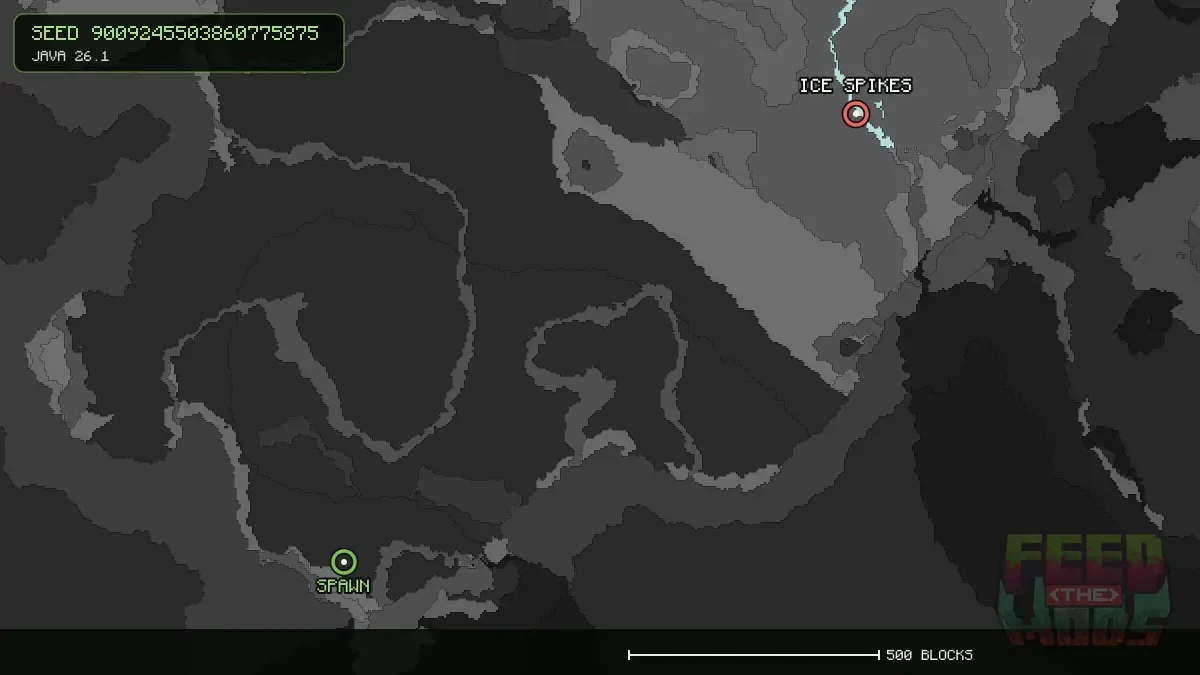 Ice Spikes highlighted, 1361 blocks from spawn