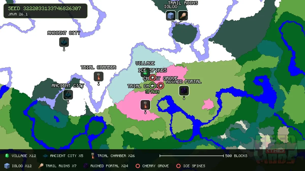 Spawn overview for seed 3222033133746826307