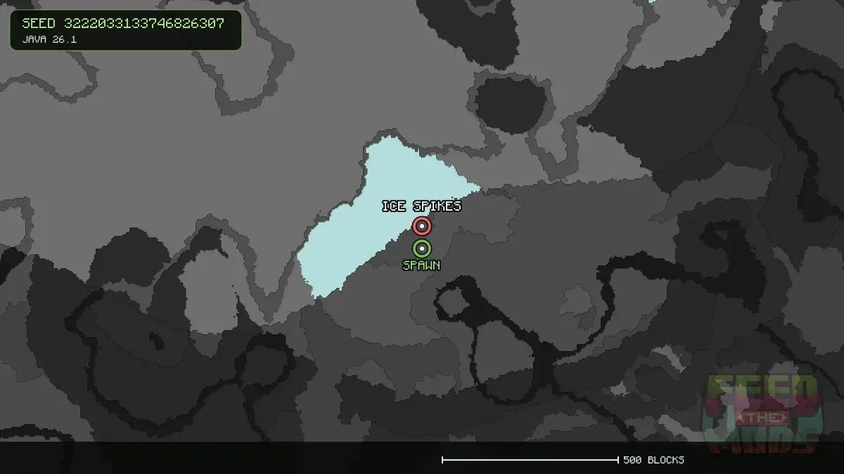 Ice Spikes highlighted, 64 blocks from spawn