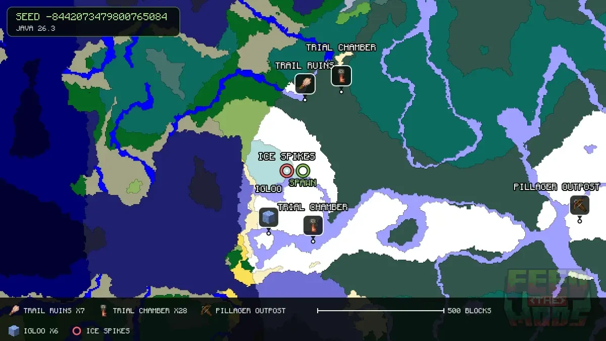 Spawn overview for seed -8442073479800765084