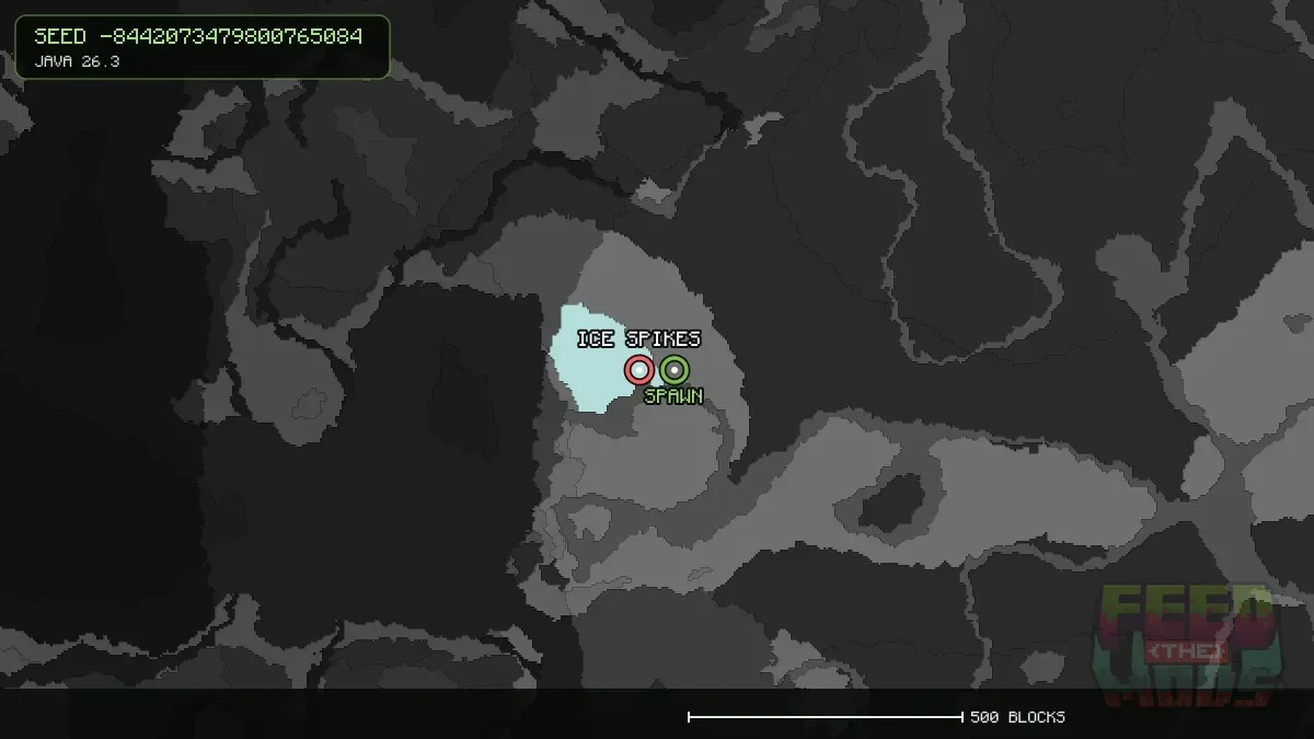 Ice Spikes highlighted, 64 blocks from spawn