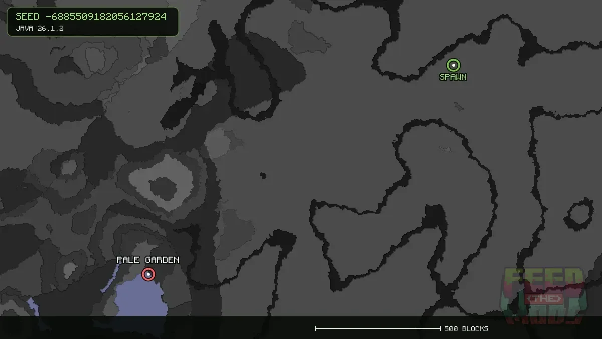 Pale Garden highlighted, 1473 blocks from spawn