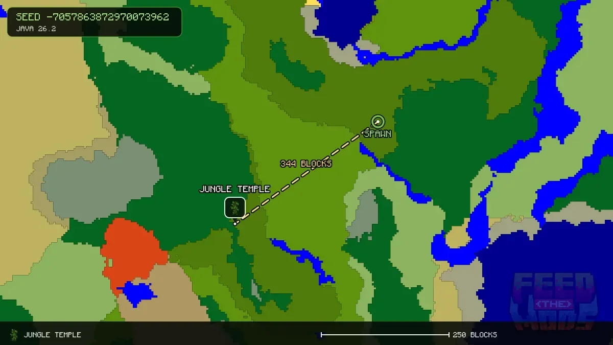 Route from spawn to the jungle temple at -272, 208 (344 blocks)