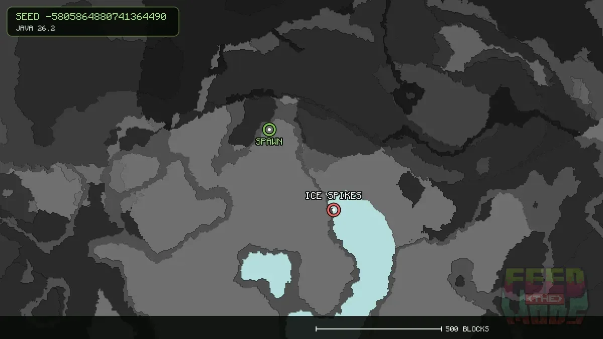 Ice Spikes highlighted, 410 blocks from spawn