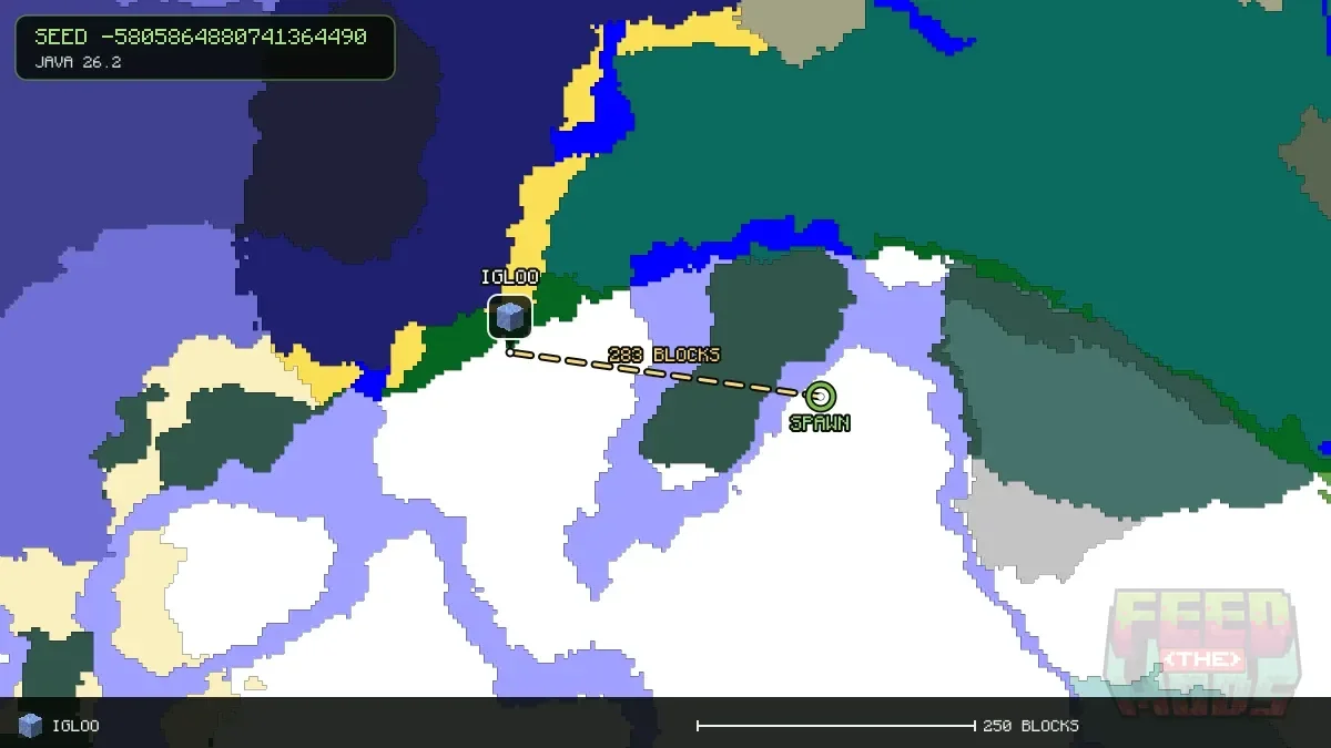 Route from spawn to the igloo at -272, 0 (283 blocks)
