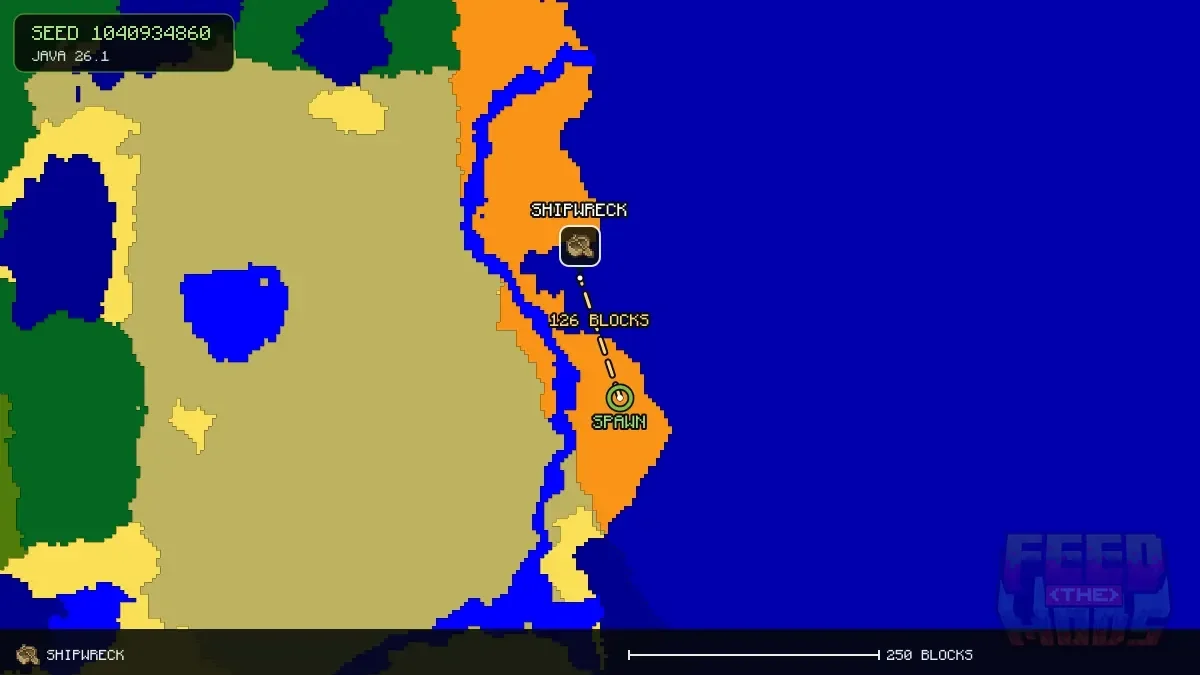 Route from spawn to the shipwreck at -912, 112 (126 blocks)
