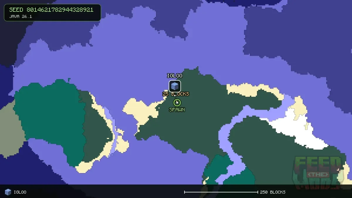 Route from spawn to the igloo at 160, -144 (25 blocks)