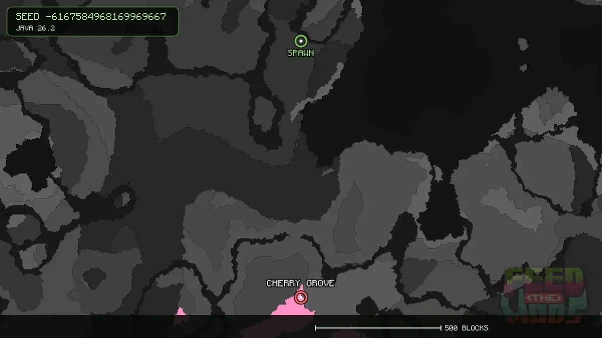 Cherry Grove highlighted, 1024 blocks from spawn