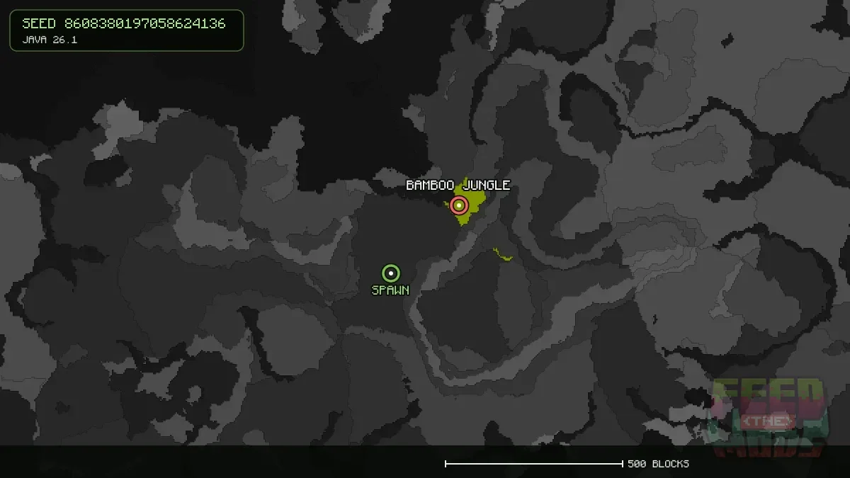 Bamboo Jungle highlighted, 272 blocks from spawn