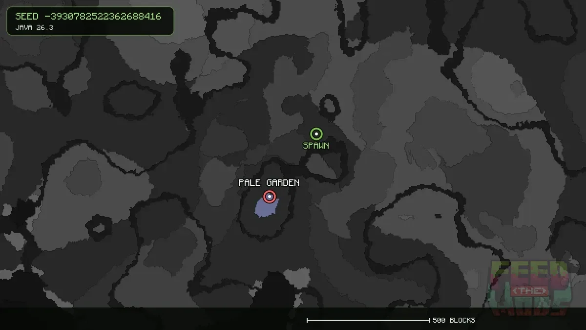Pale Garden highlighted, 320 blocks from spawn