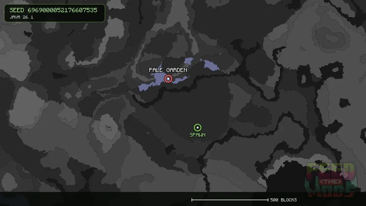 Pale Garden highlighted, 373 blocks from spawn