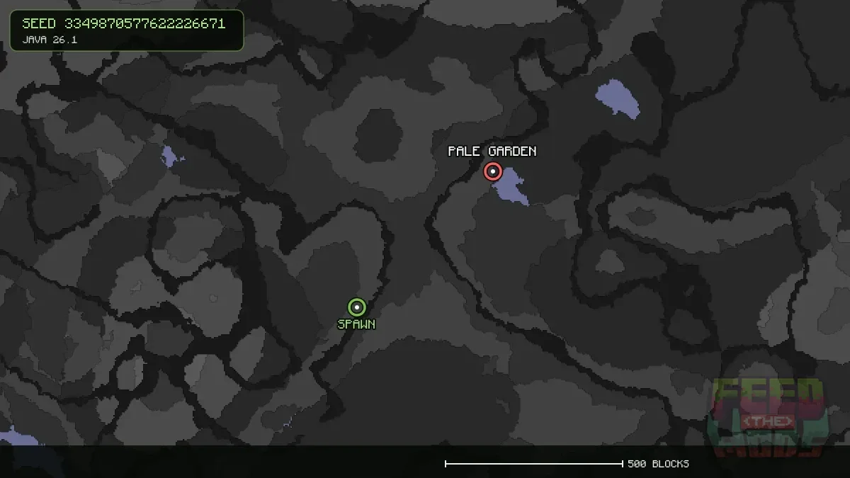 Pale Garden highlighted, 543 blocks from spawn