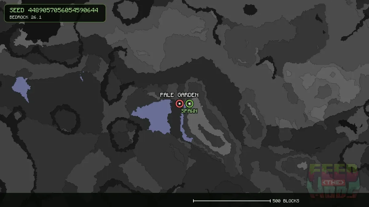 Pale Garden highlighted, 64 blocks from spawn
