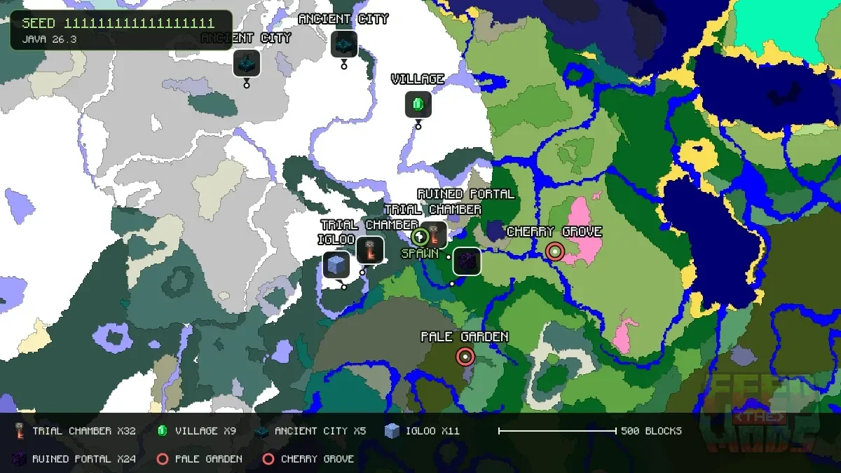Spawn overview for seed 111111111111111111