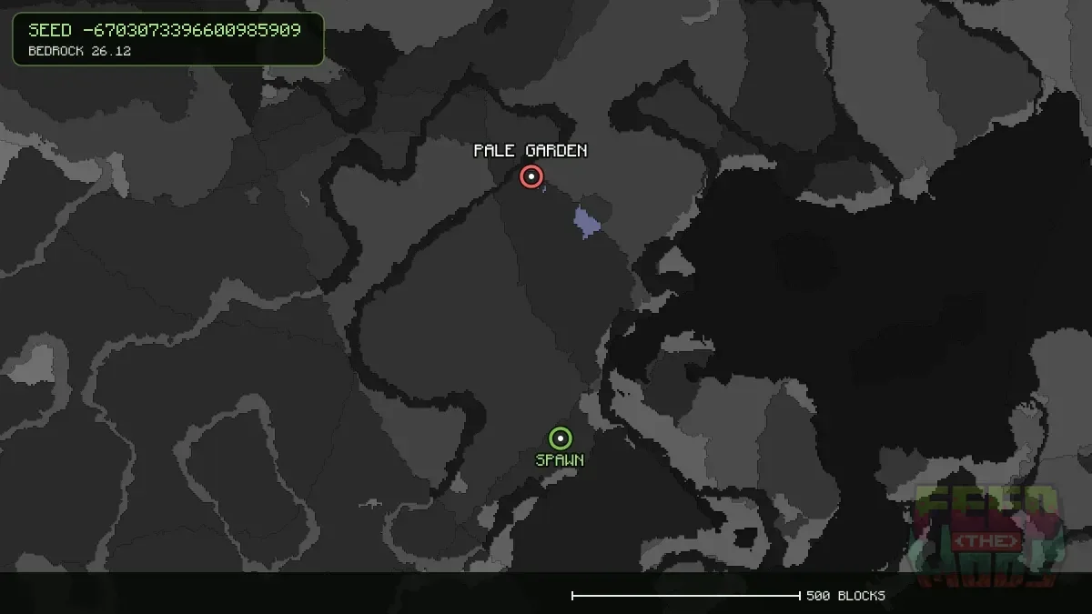 Pale Garden highlighted, 580 blocks from spawn