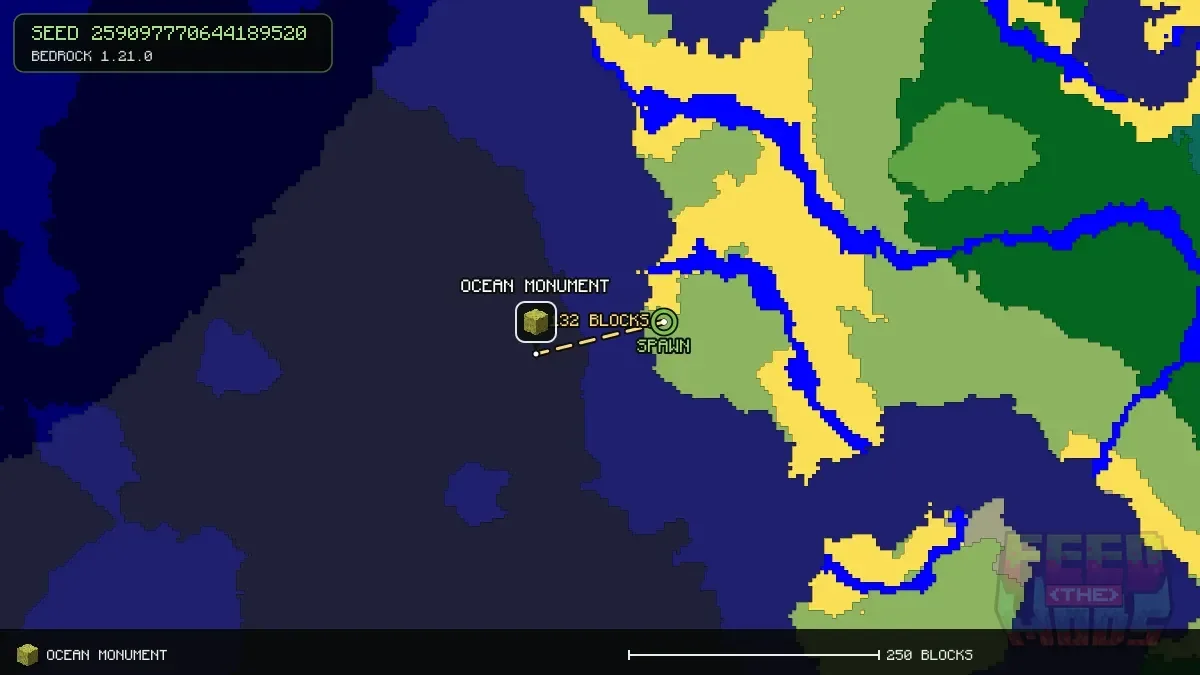 Route from spawn to the ocean monument at 600, -232 (132 blocks)