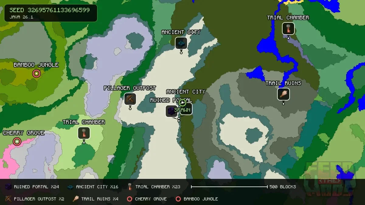 Spawn overview for seed 32695761133696599