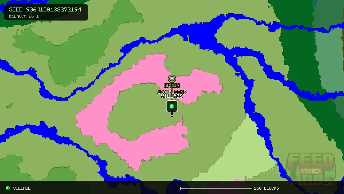 Route from spawn to the village at 8, 136 (128 blocks)