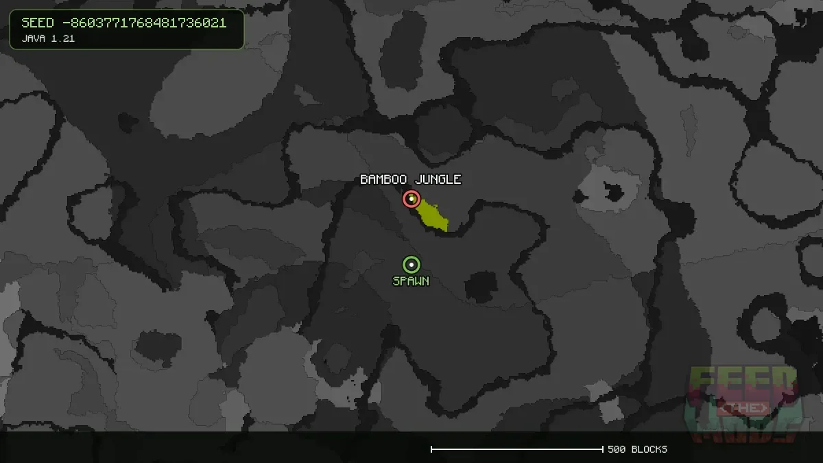 Bamboo Jungle highlighted, 192 blocks from spawn