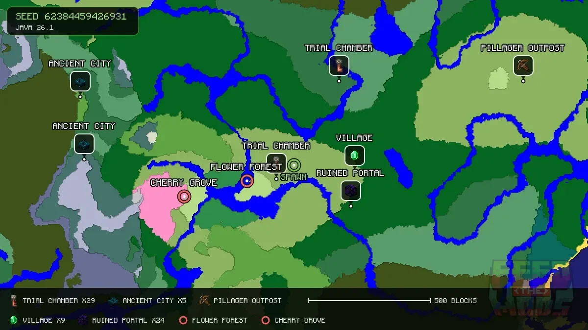 Spawn overview for seed 62384459426931