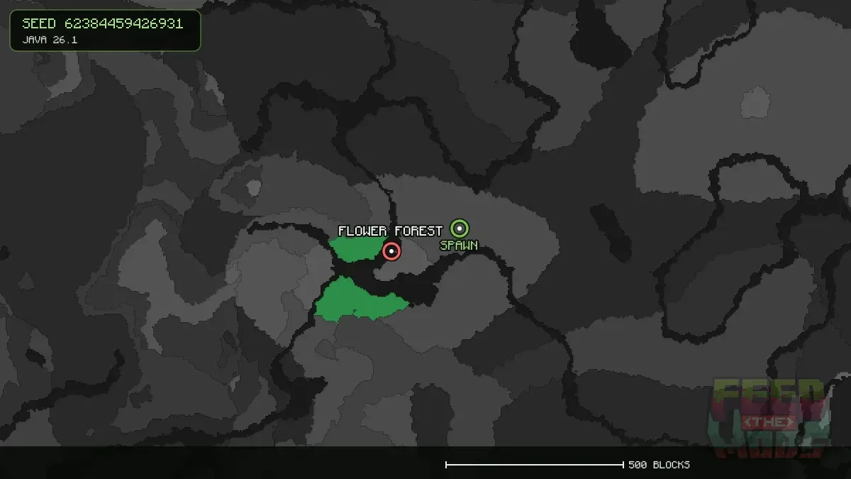 Flower Forest highlighted, 202 blocks from spawn