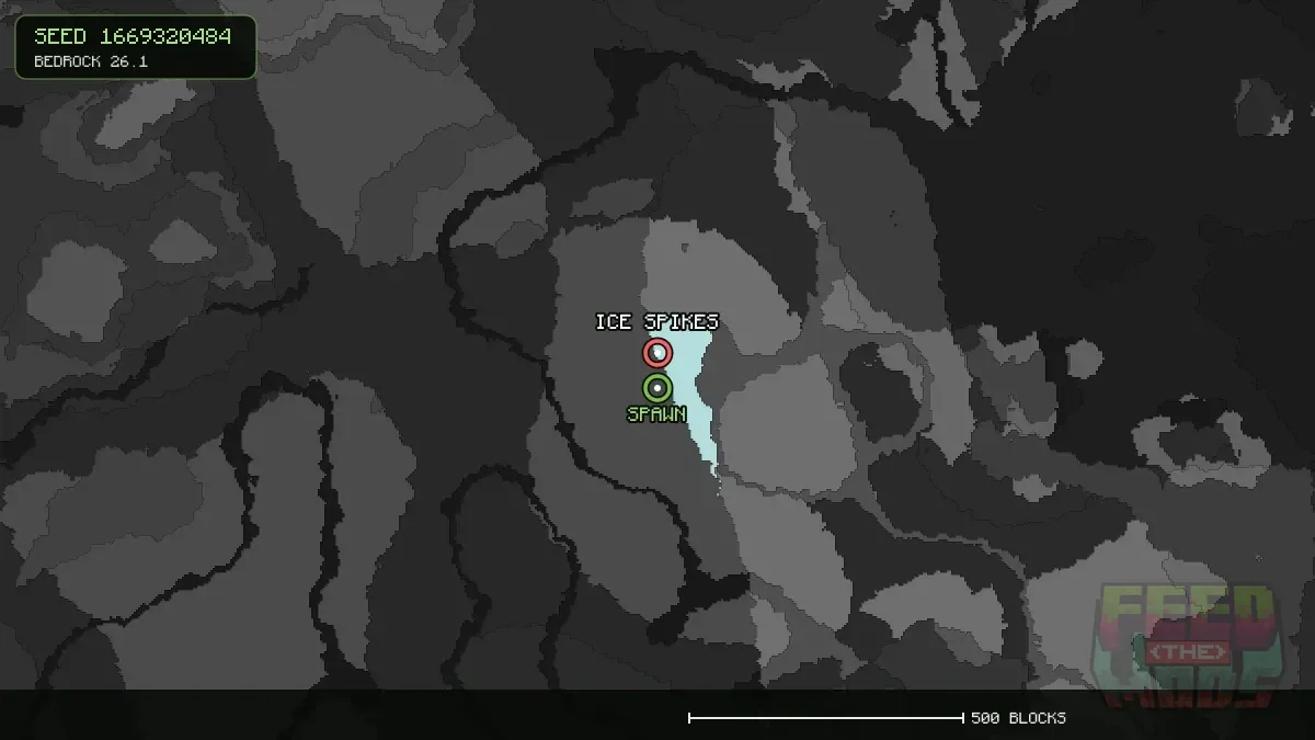 Ice Spikes highlighted, 64 blocks from spawn