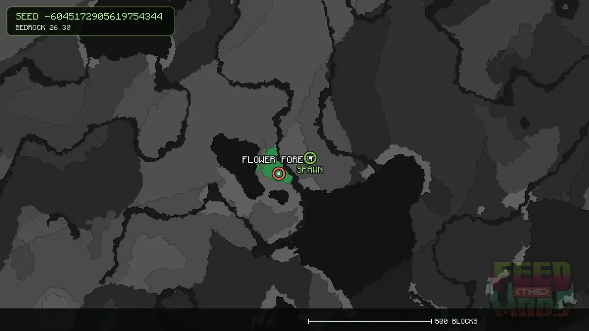 Flower Forest highlighted, 143 blocks from spawn