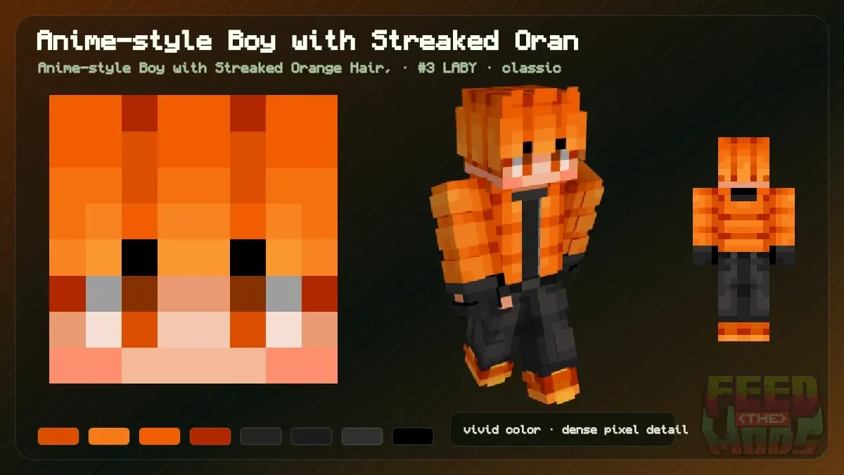 Anime-style Boy with Streaked Orange Hair, Minecraft skin (Anime-style Boy with Streaked Orange Hair,)