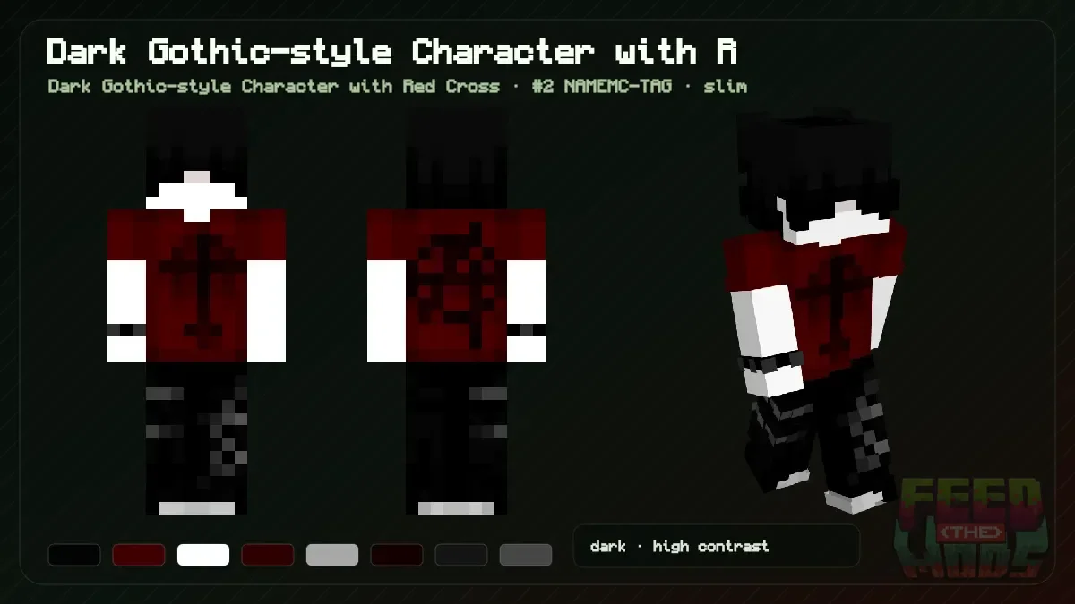 Dark Gothic-style Character with Red Cross Minecraft skin (Dark Gothic-style Character with Red Cross)