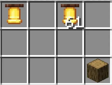 Inventory grid showing two bells and a wooden note-block-like cube