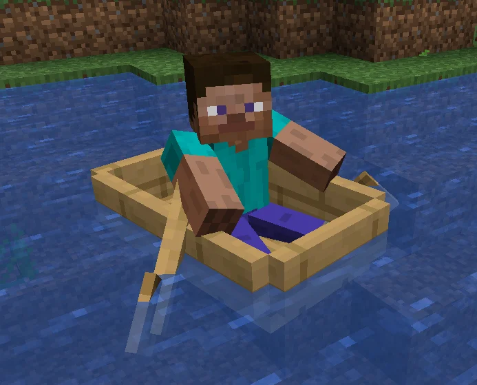 Steve rowing a boat with animated oars dipping into the water