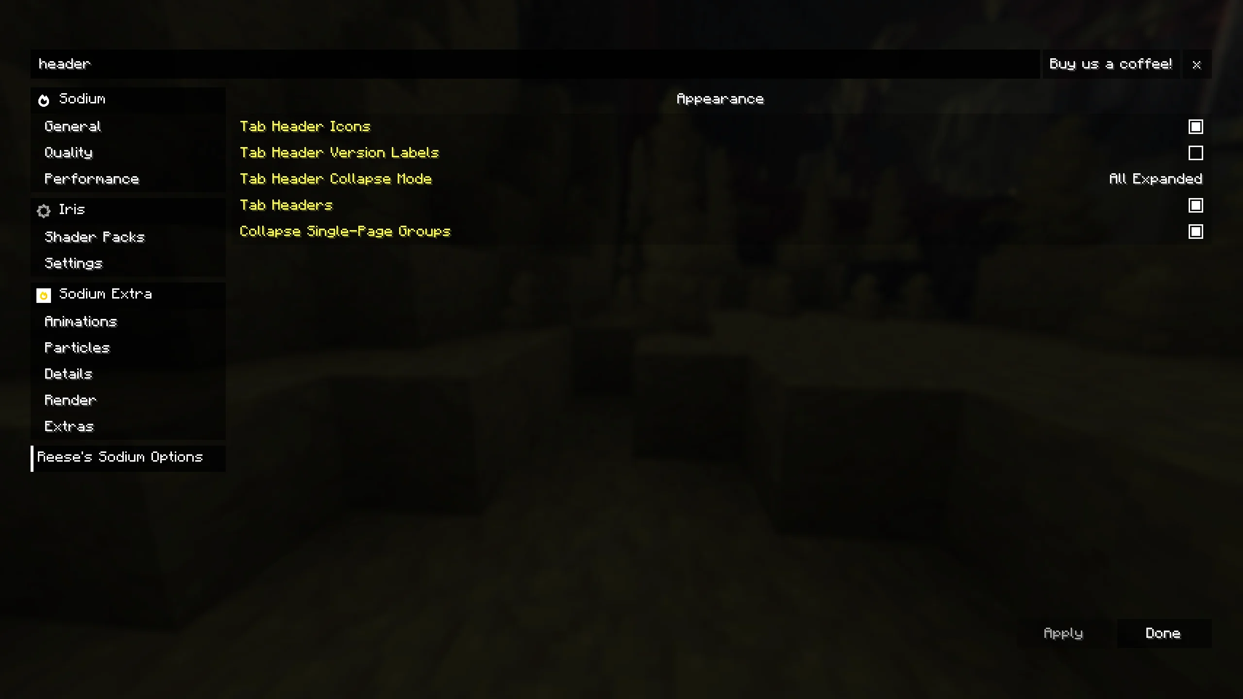 Search feature highlighting matching settings entries in yellow