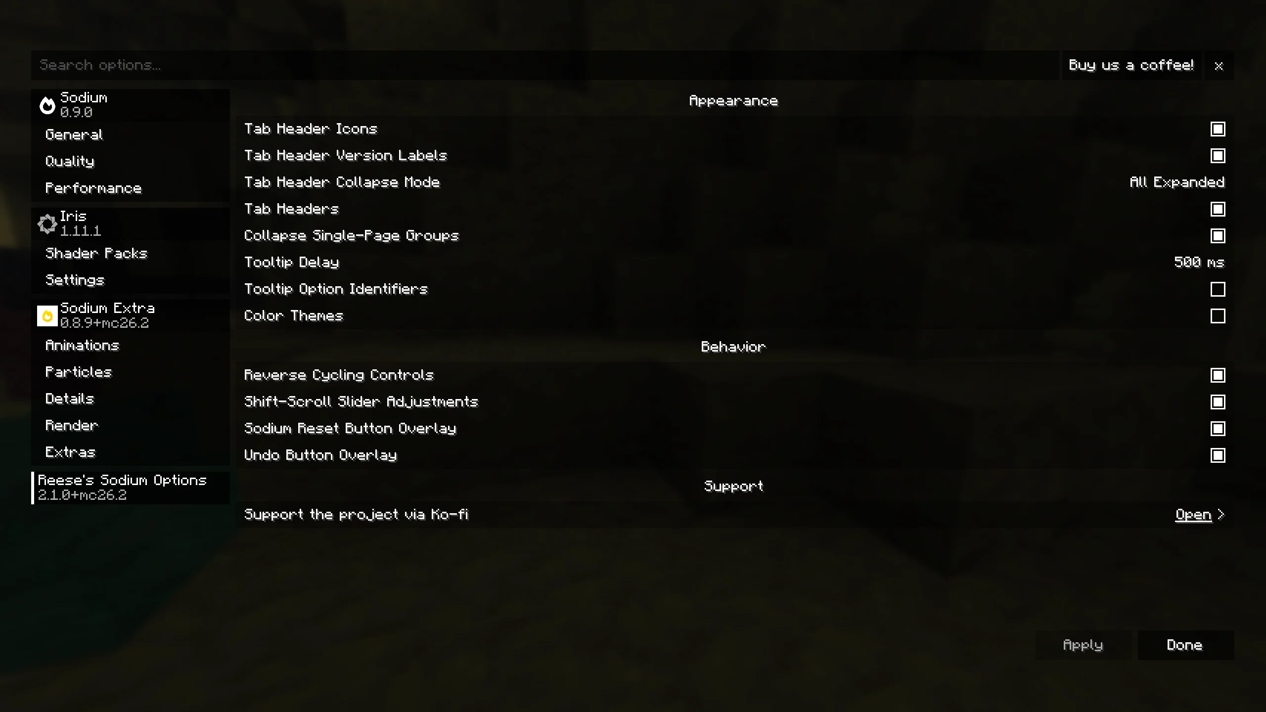 Settings screen with color themes disabled