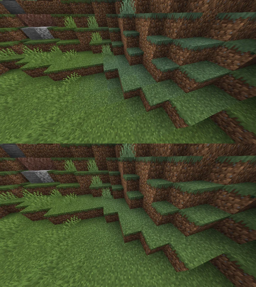 Grass and dirt terrain comparing biome colour blending